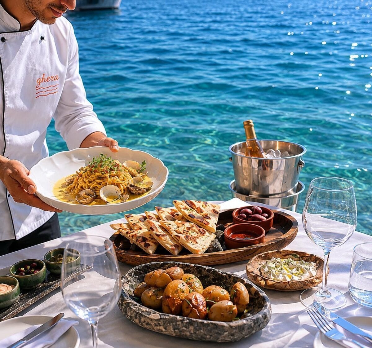 Qhera Santorini — Private Boat Transfer & Seafront Seafood Dining in Thirassia Qhera Santorini — Private Boat Transfer & Seafront Seafood Dining in Thirassia